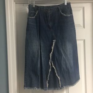 Denim Fringe Midi Skirt